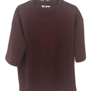 UNIQLO AIRism Cotton Unisex Oversized Crew Neck T-Shirt, Burgundy, XS